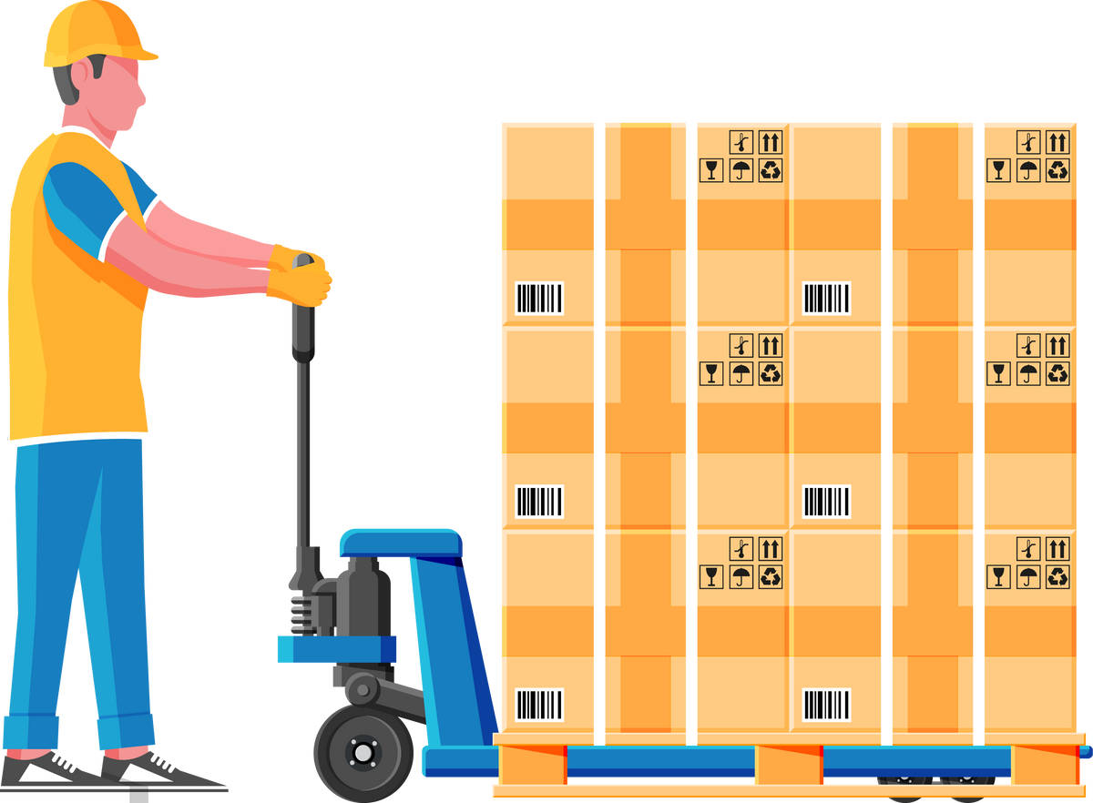 Hand Pallet Truck with Cardboard Boxes Isolated